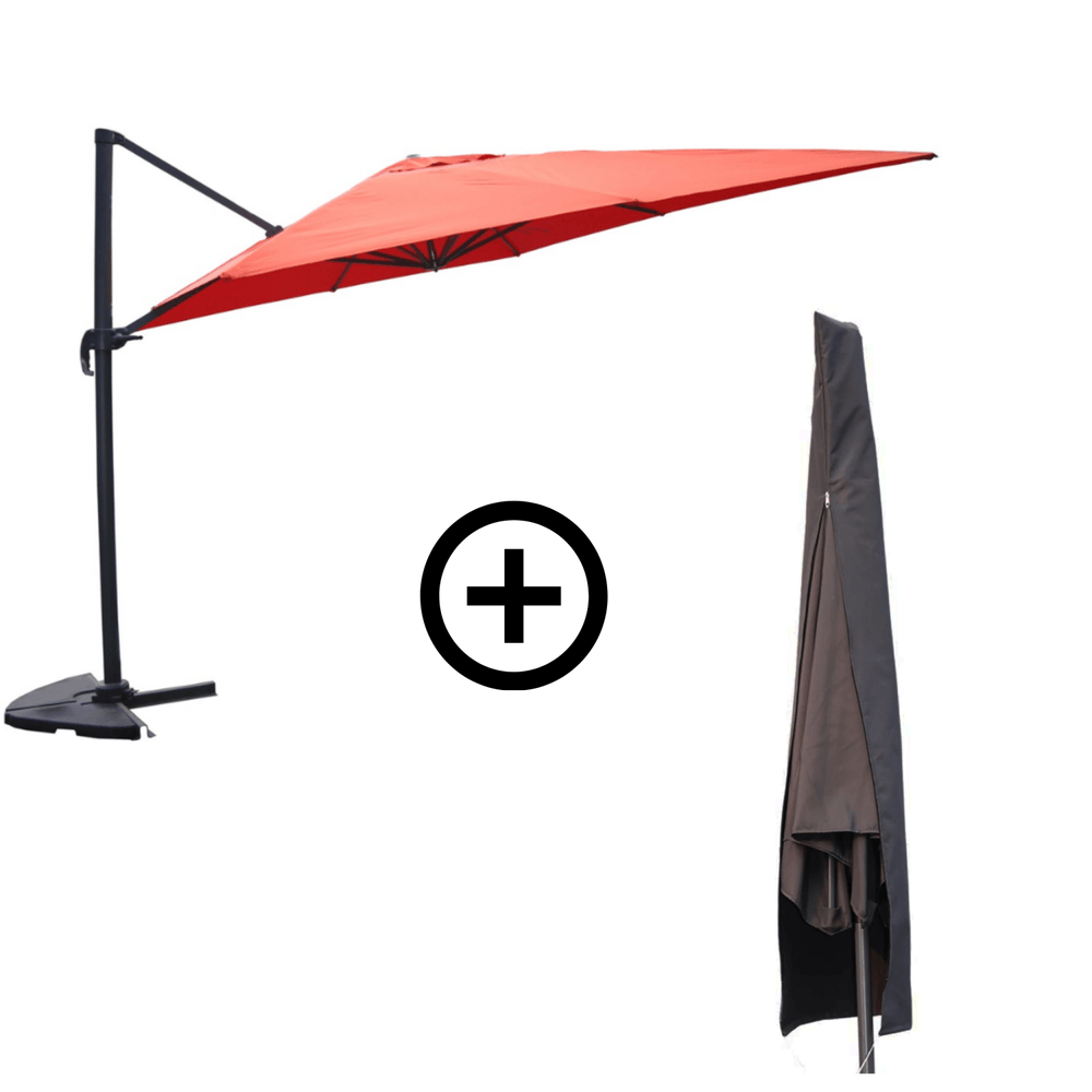 Bundle parasol 3x4m déporté rotatif terracotta + housse cesare