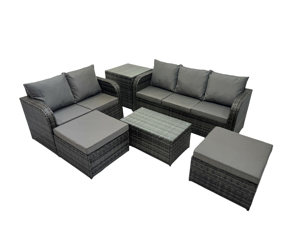 Salon de jardin 7 places ensemble de canapés en rotin avec canapé d'amour table basse 2 grand tabourets table d'appoint