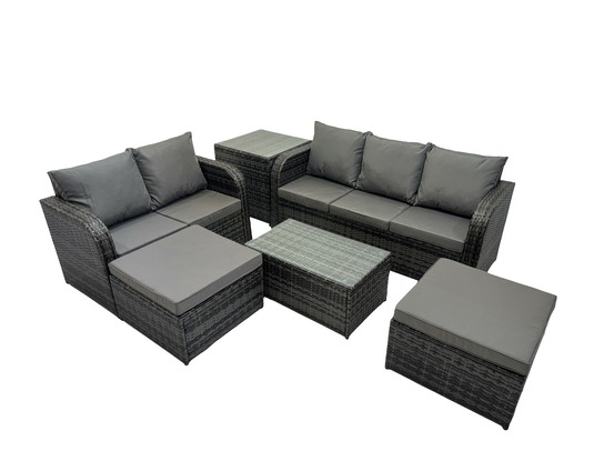 Salon de jardin 7 places ensemble de canapés en rotin avec canapé d'amour table basse 2 grand tabourets table d'appoint