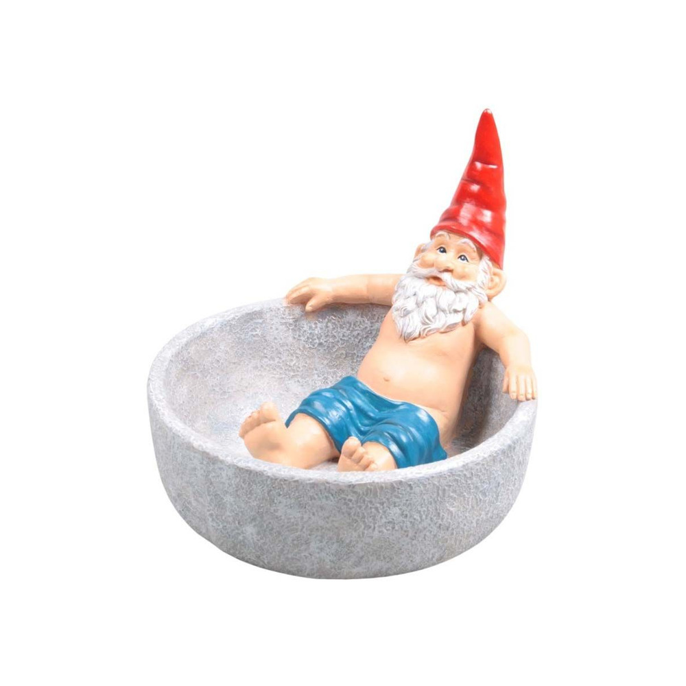 Nain de jardin dans bain d'oiseau en résine