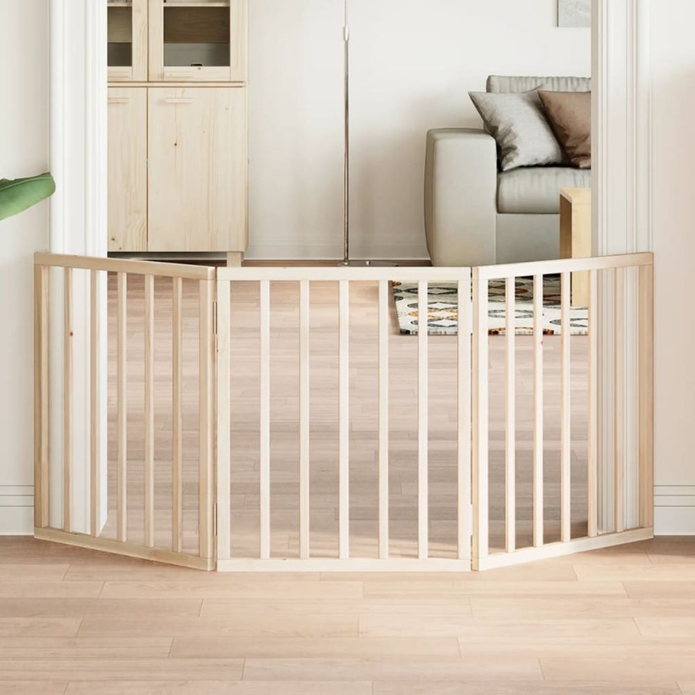 Barrière sécurité chien pliable 3 panneaux bois intérieur 150x60cm brun