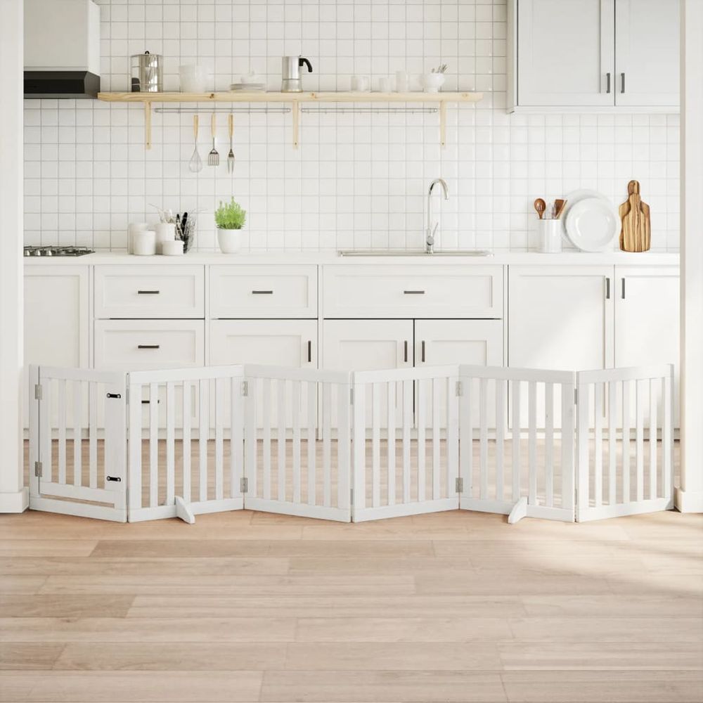 Barrière sécurité chien bois avec porte modulable 300cm blanc