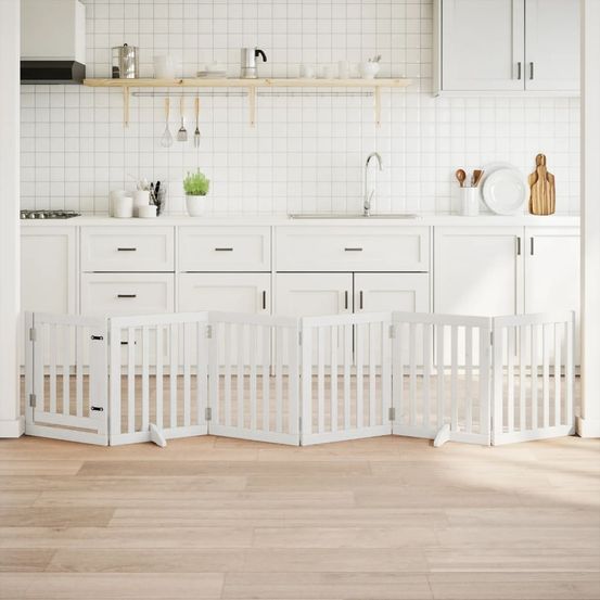 Barrière sécurité chien bois avec porte modulable 300cm blanc
