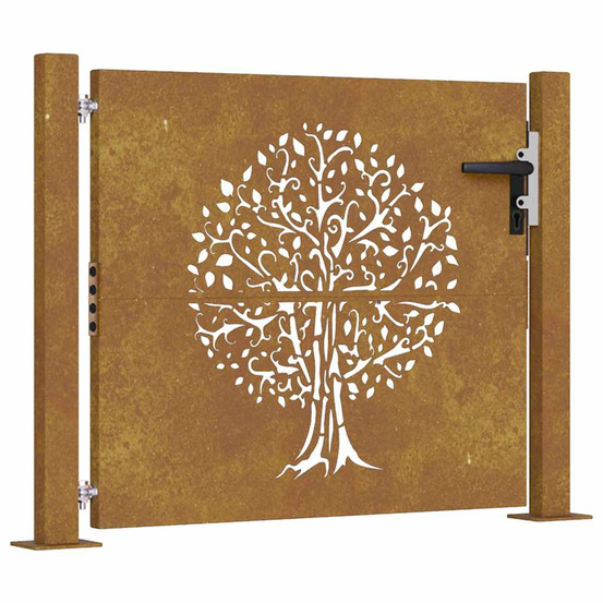 Portail de jardin 105 x 80 cm en acier corten motif arbre