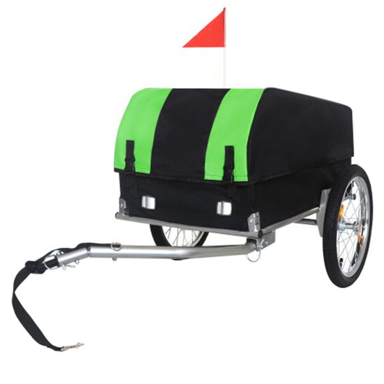 Remorque vélo cargo acier et tissu oxford pour courses et camping pliable 40 kg vert/noir
