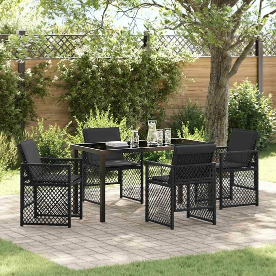 Ensemble de salle à manger pour jardin 5 pcs noir polyrotin