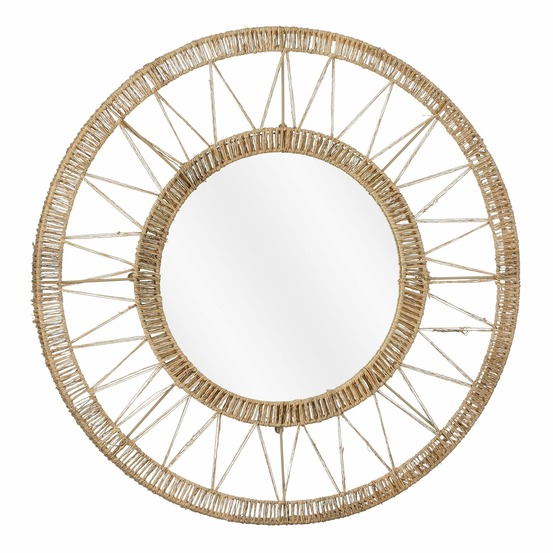 Mica decorations ludy miroir rond mural – miroir rotin – décoration bohème – décoration murale rotin ø60 cm – jute – marron clair