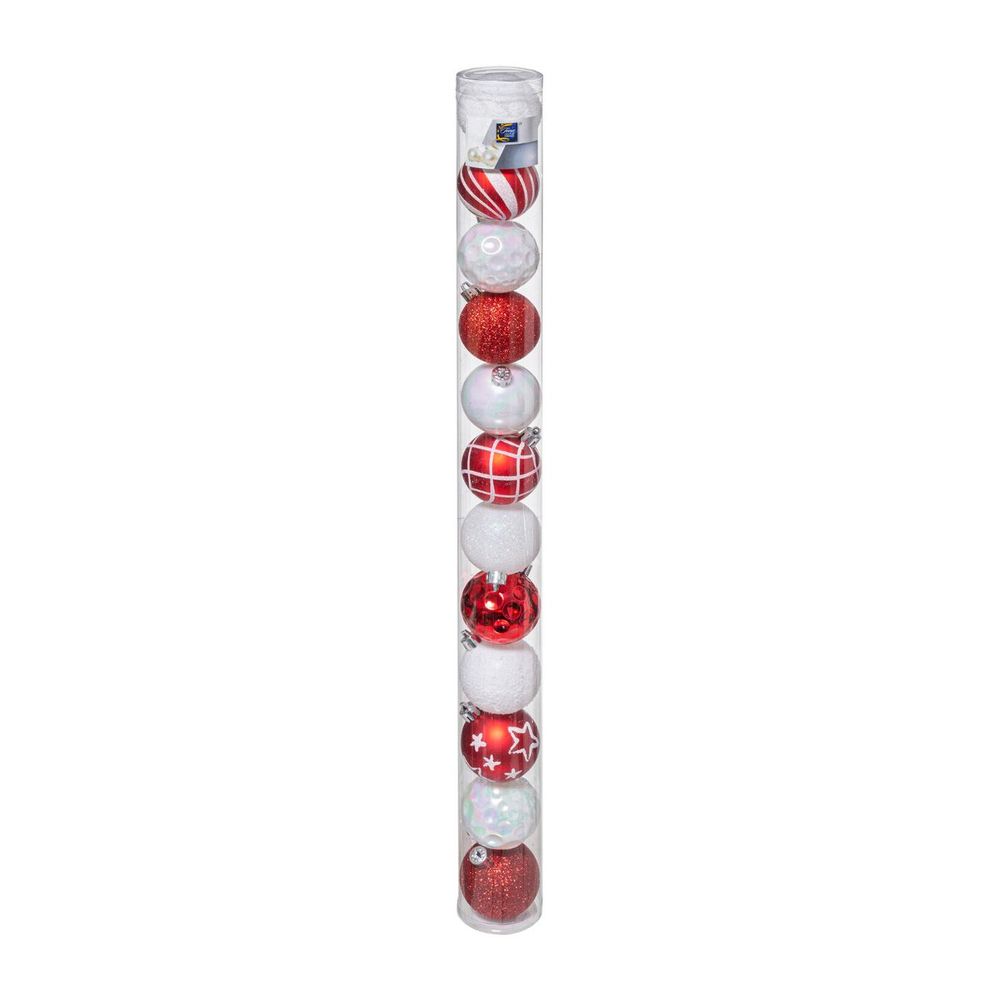 Déco de sapin lot de 12 boules de noël d 6 cm - rouge et blanc