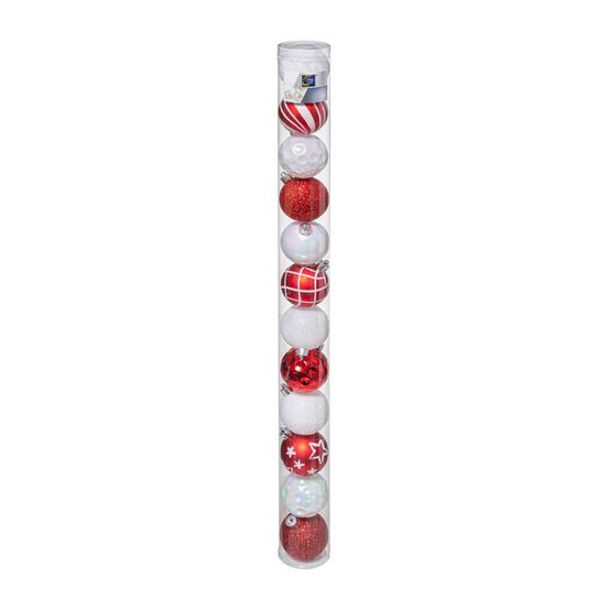 Déco de sapin lot de 12 boules de noël d 6 cm - rouge et blanc