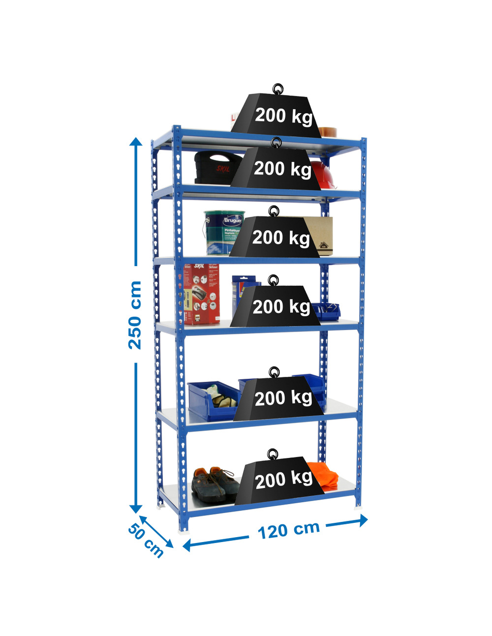 Etagère légère sans vis simonclick megaplus 6/500 2500 bleu/galva bleu/galva 2500x1200x500 - simonrack