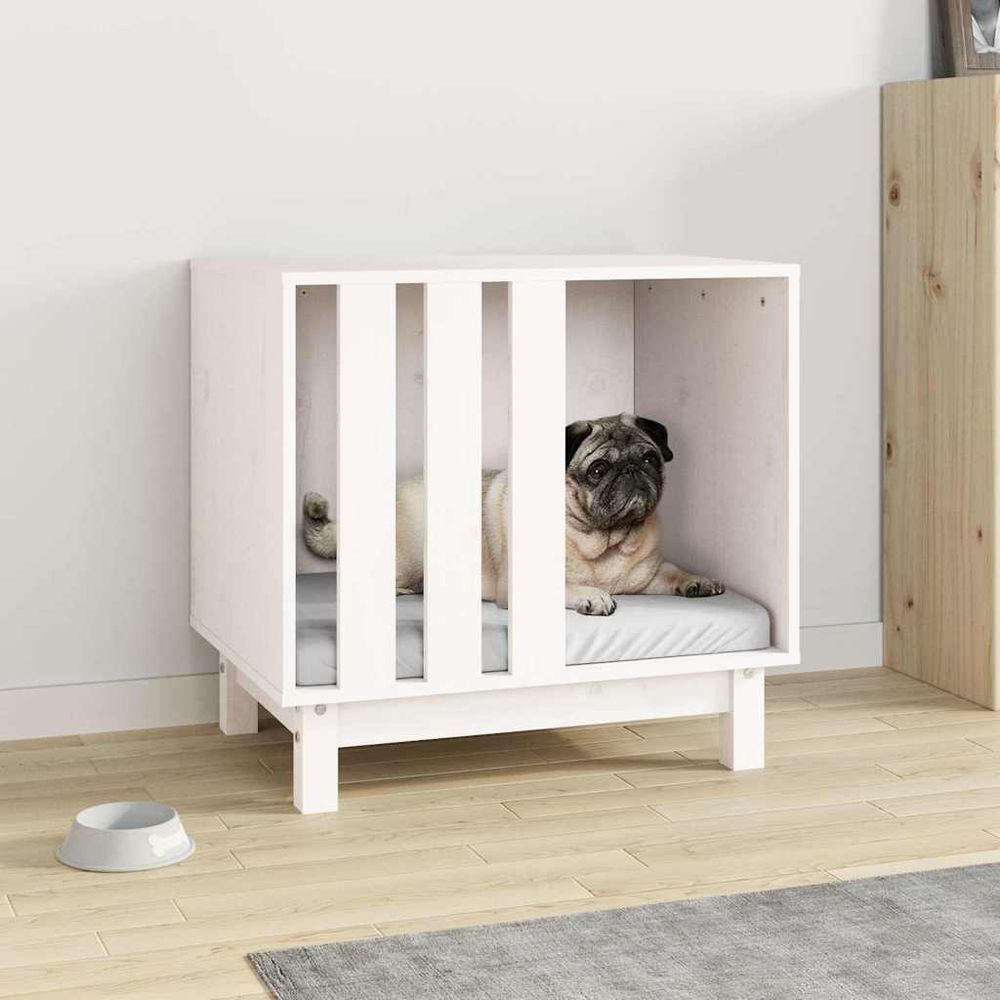 Niche pour chien bois massif intérieur laqué blanc 60x45x57 cm