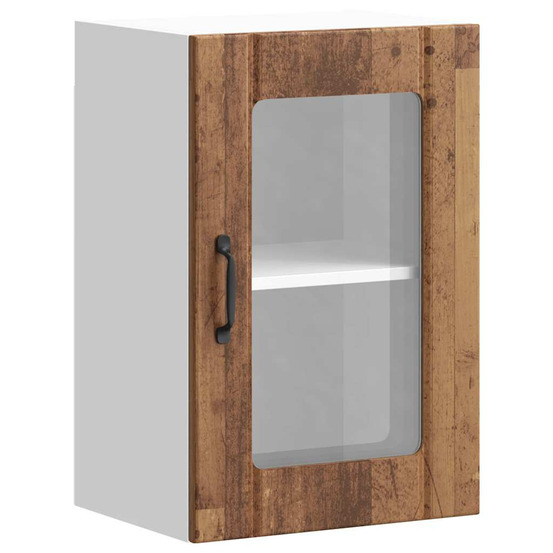 Armoire murale de cuisine avec porte en verre lucca vieux bois