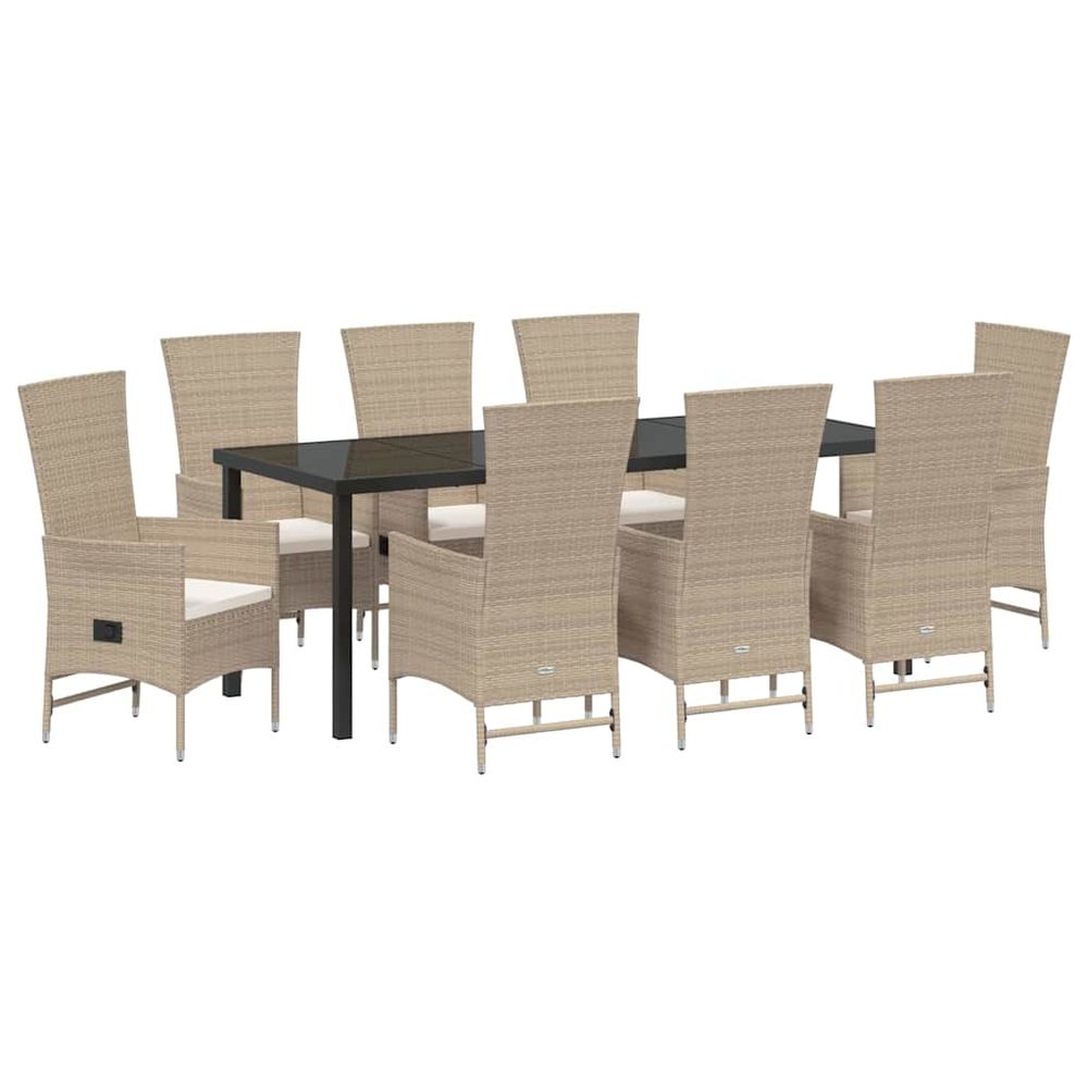 Ensemble de salle à manger pour jardin 9 pc beige polyrotin