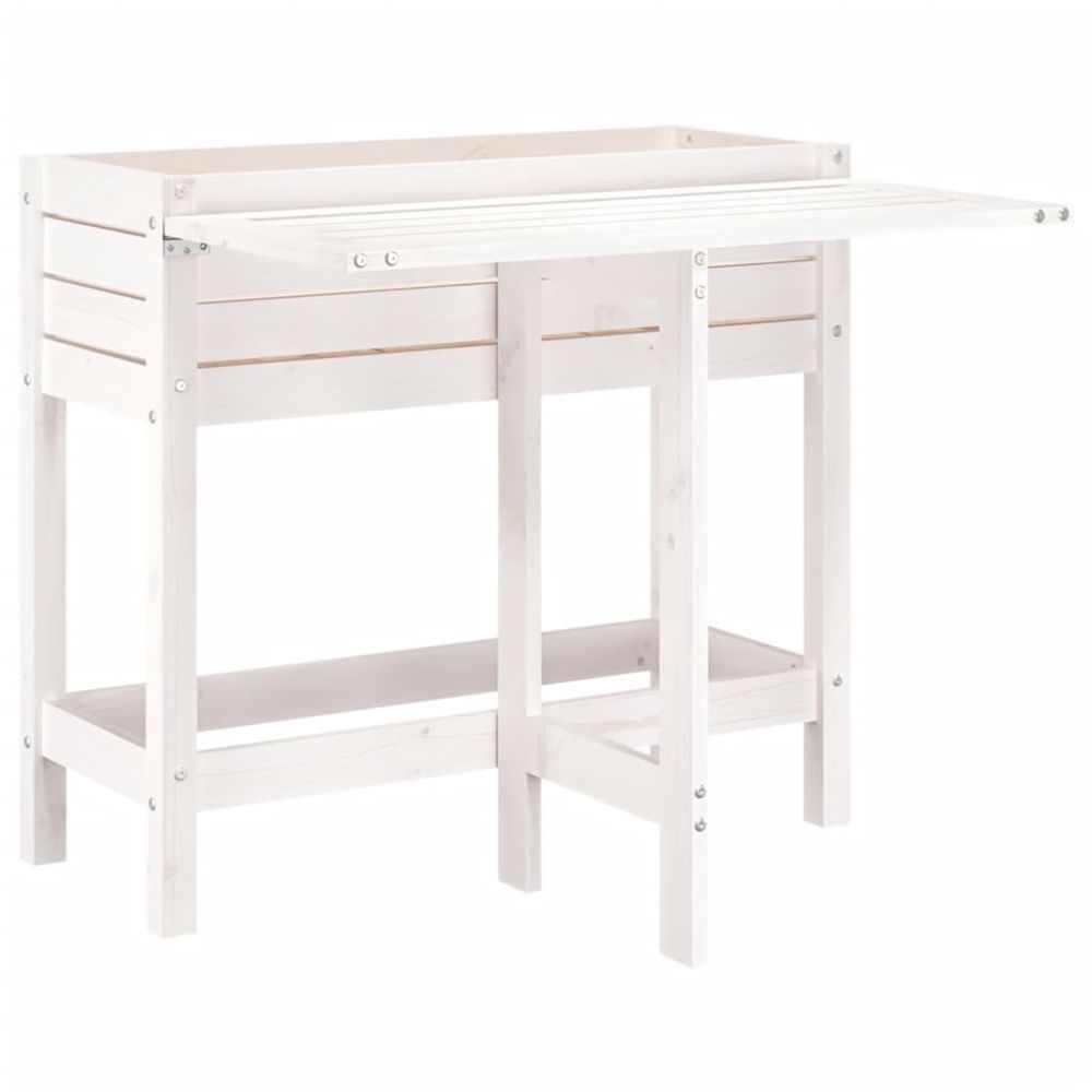 Jardinière d'extérieur de jardin avec plateau pliant blanc bois pin massif