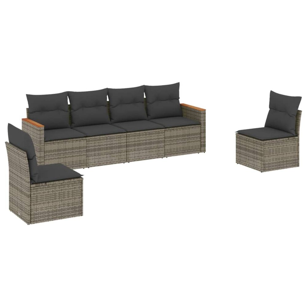 Salon de jardin 6 pcs avec coussins gris résine tressée