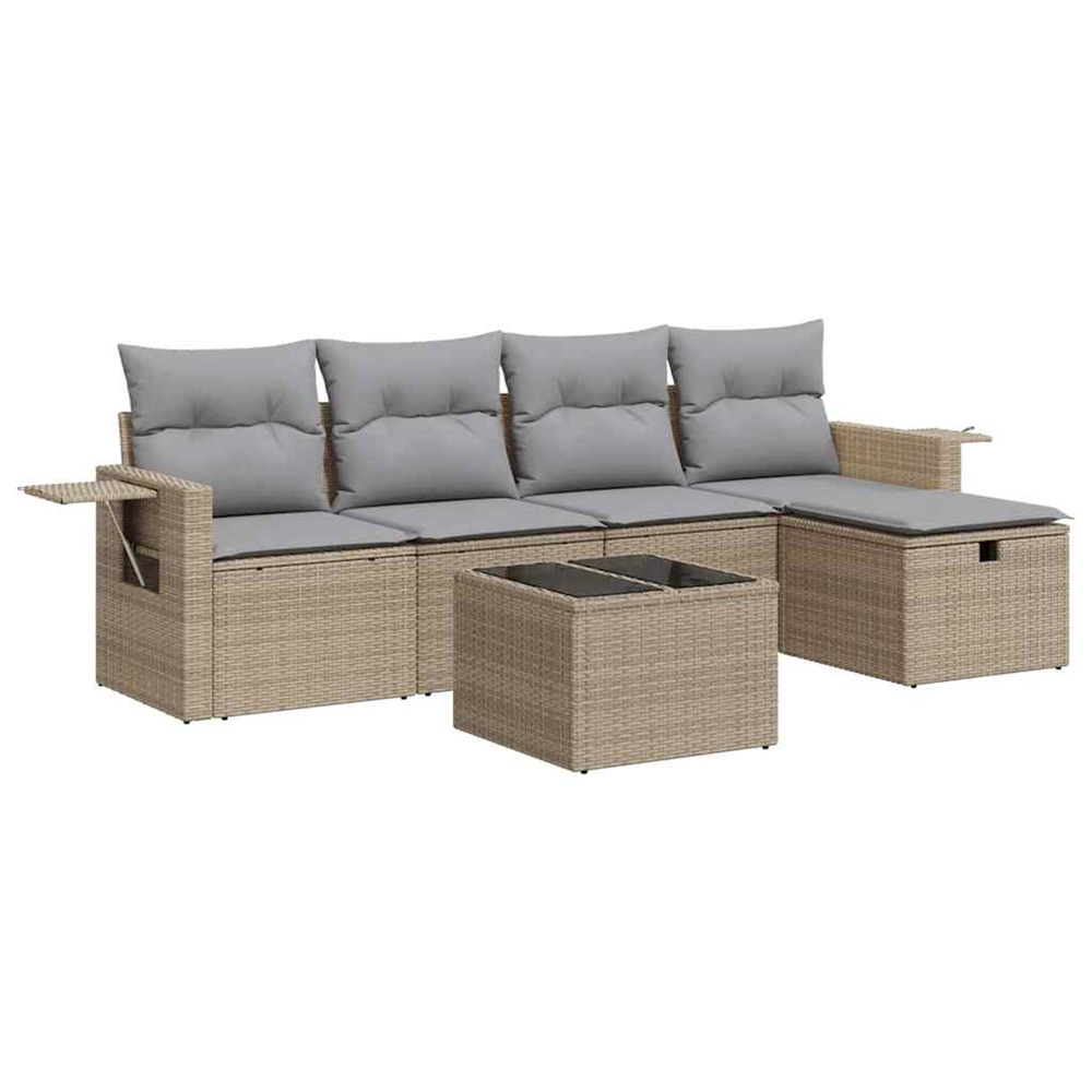 Salon de jardin avec coussins 6 pcs beige résine tressée