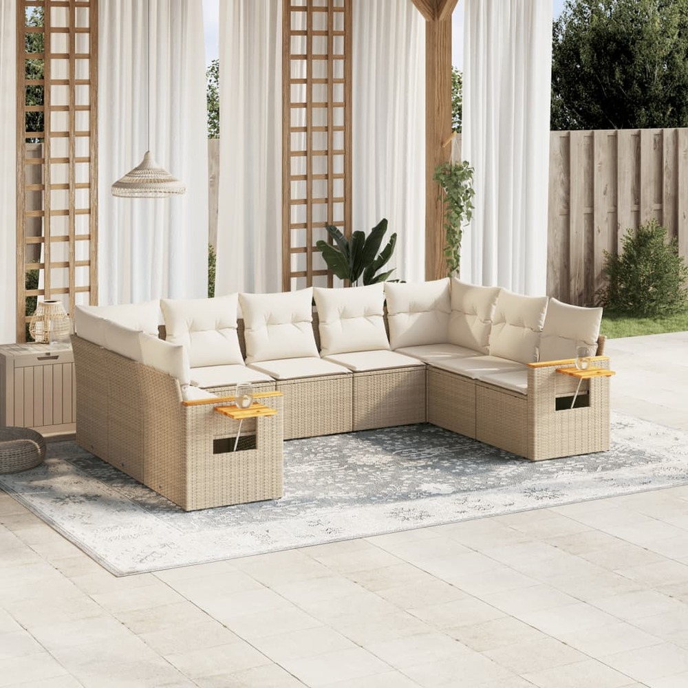 Salon de jardin avec coussins 9 pcs beige résine tressée