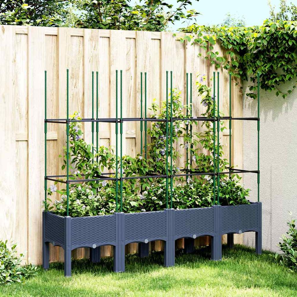 Jardinière surélevée avec treillis pp plantes grimpantes bleu gris 160cm