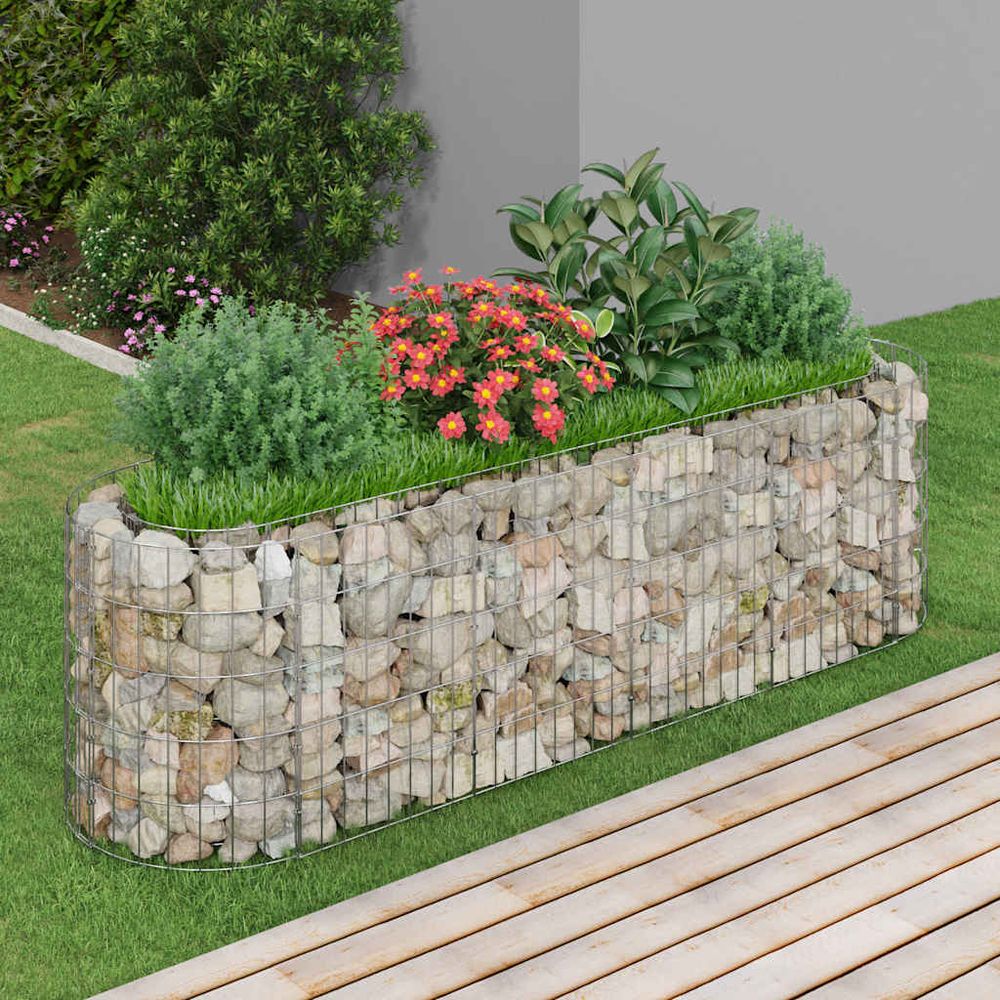 Jardinière gabion fer galvanisé aménagement extérieur remplissage pierre 190x50cm