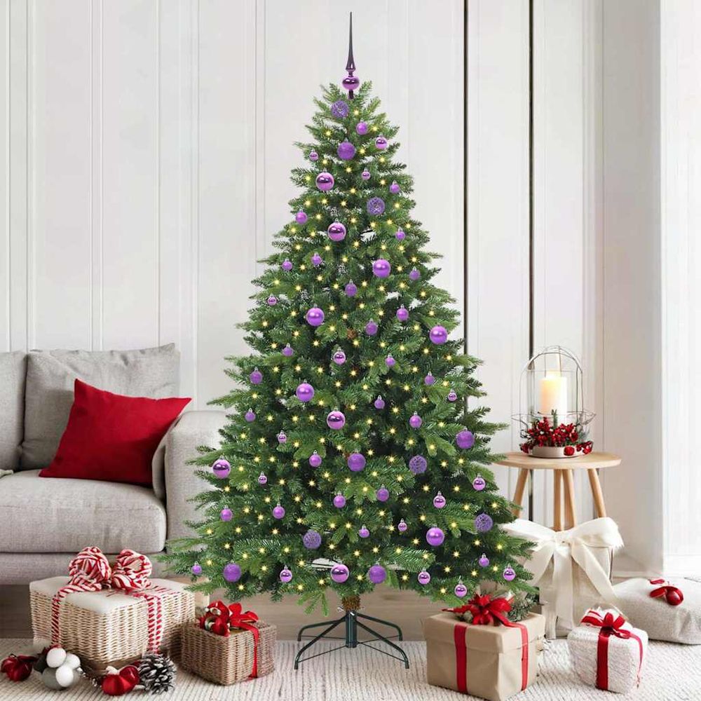 Sapin artificiel dense 180 cm, illuminé par 300 led blanc chaud et 120 boules