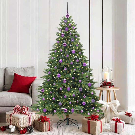 Sapin artificiel dense 180 cm, illuminé par 300 led blanc chaud et 120 boules