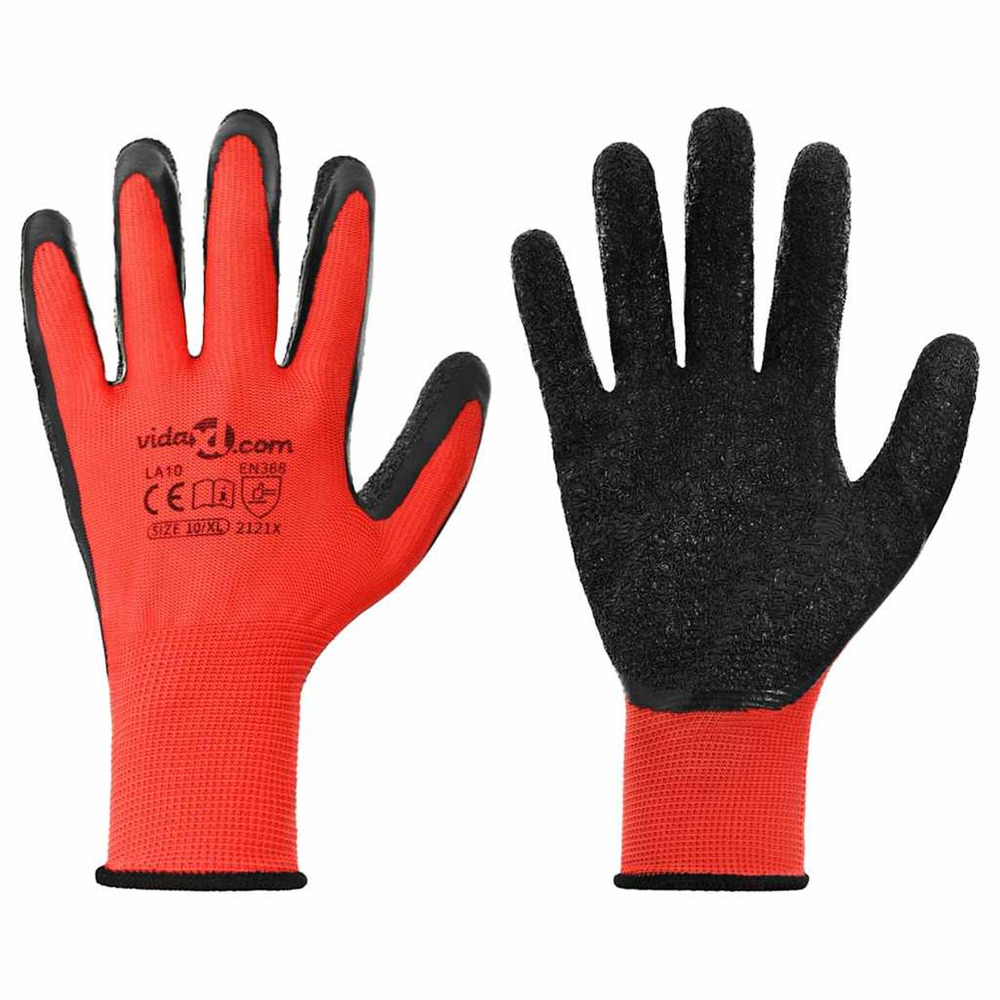 Gants de travail 24 pcs rouge et noir 10 / xl revêtement en latex