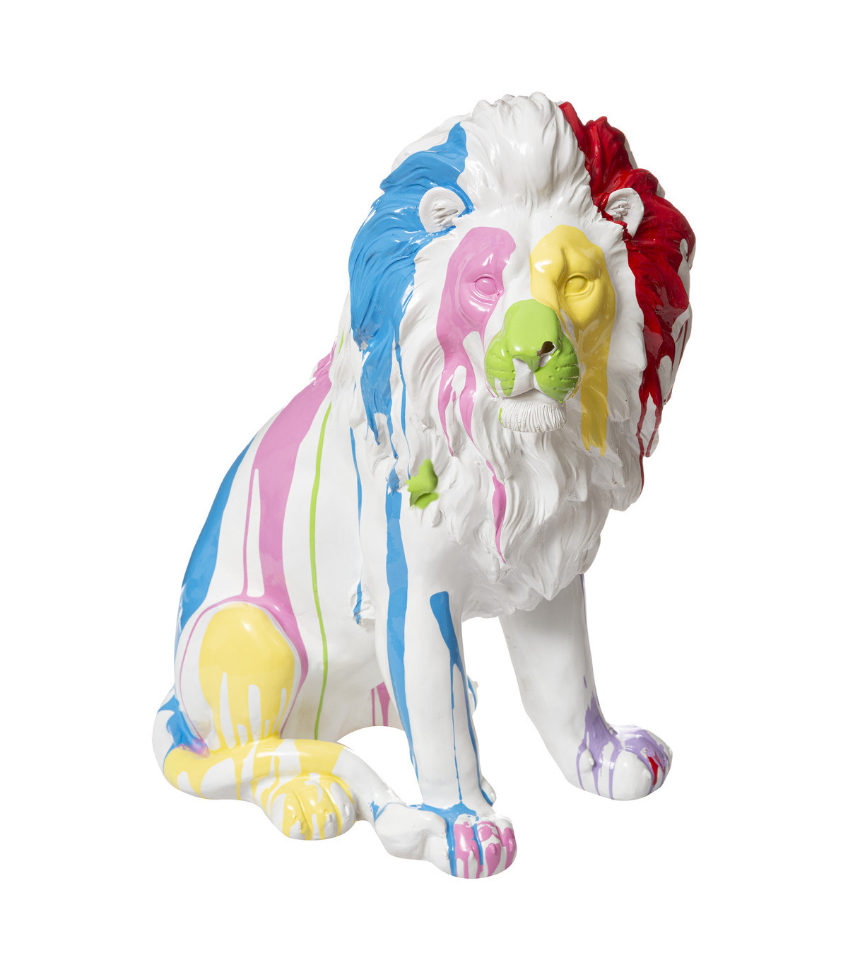 Lion décoratif en résine blanche et peint trash h 60 cm