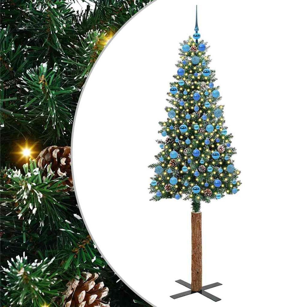 Sapin de noël mince vert 210 cm pvc et bois de pin massif