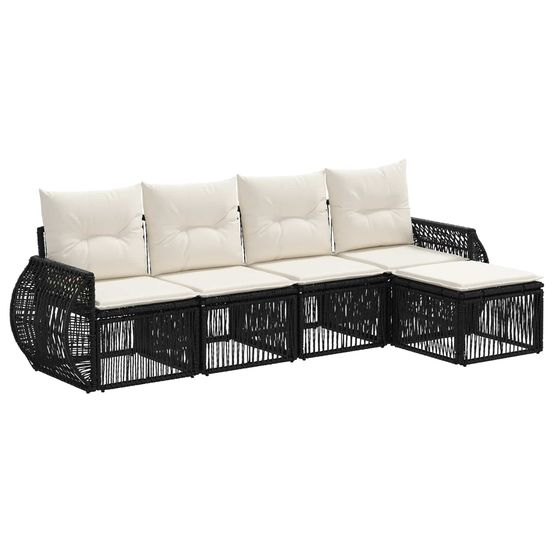 Ensemble de canapé de jardin 5 pc noir et blanc crème polyrotin