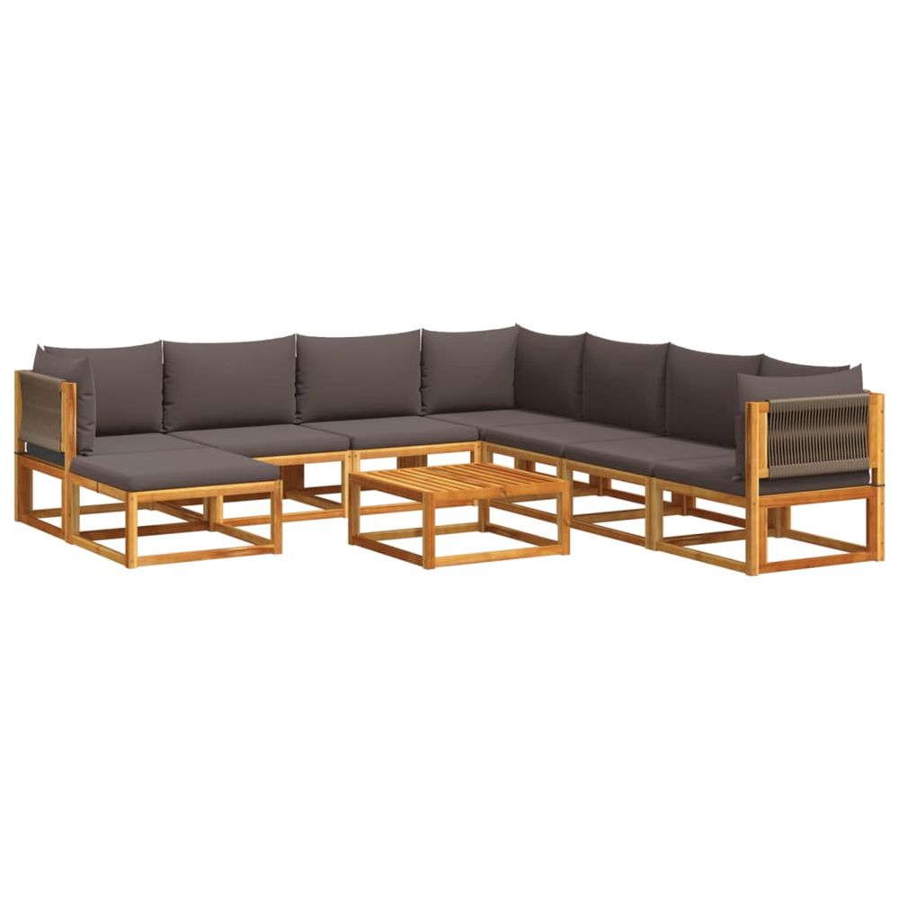 Ensemble de canapés de jardin 9 pièces avec coussins en bois d'acacia et corde