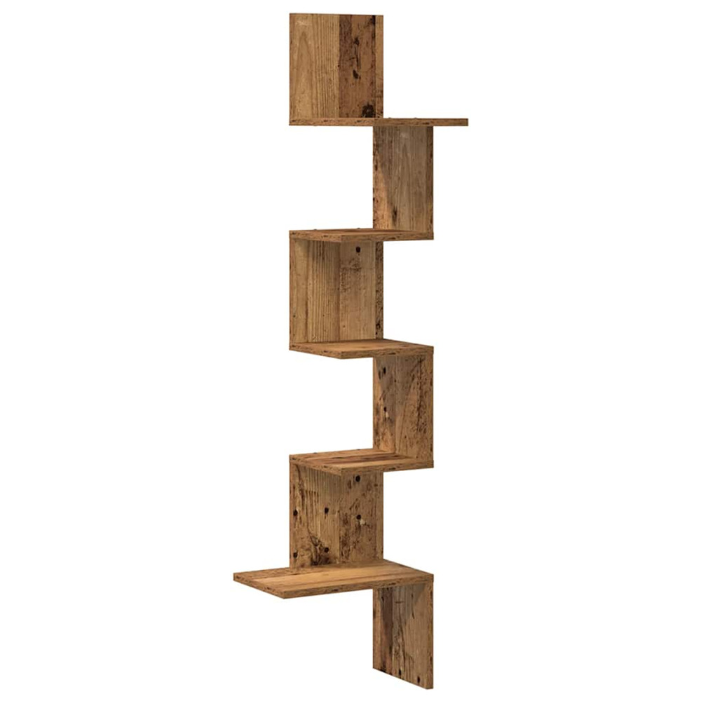 Étagère d'angle murale vieux bois 32x32x127,5cm bois ingénierie