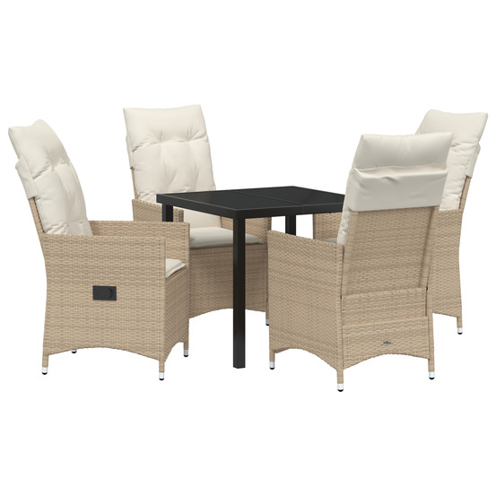 Ensemble de jardin 5 pièces avec coussins beige en poly rotin