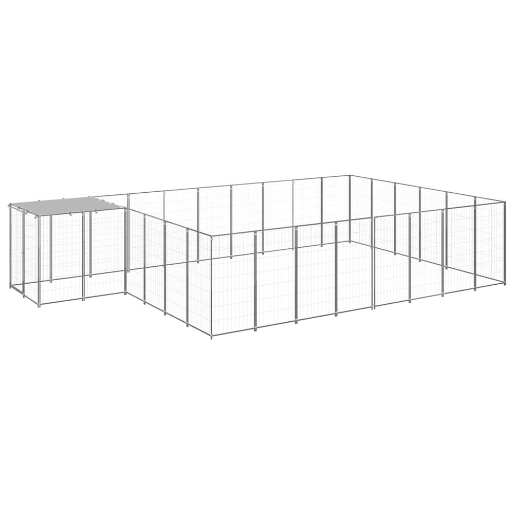 Enclos chien extérieur acier avec toit de protection 18,15 m² argenté