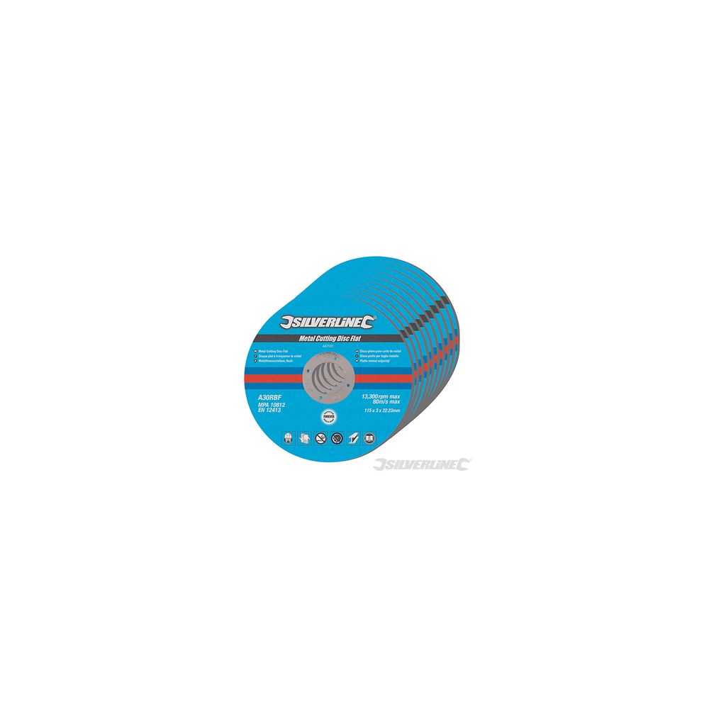 Silverline - disques plats à tronçonner le métal, 10 pcs - 115 x 3 x 22,23 mm