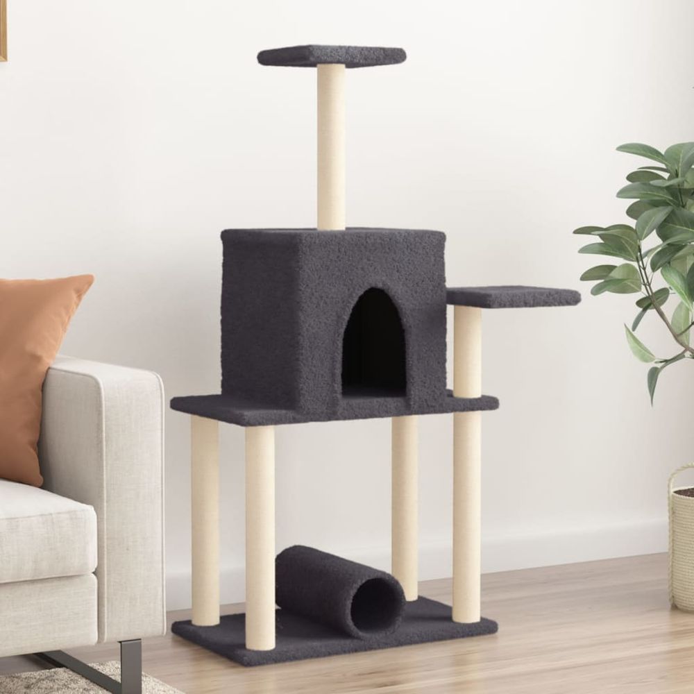 Arbre à chat 122 cm sisal avec niche tunnel et plateformes gris foncé