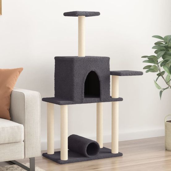 Arbre à chat 122 cm sisal avec niche tunnel et plateformes gris foncé
