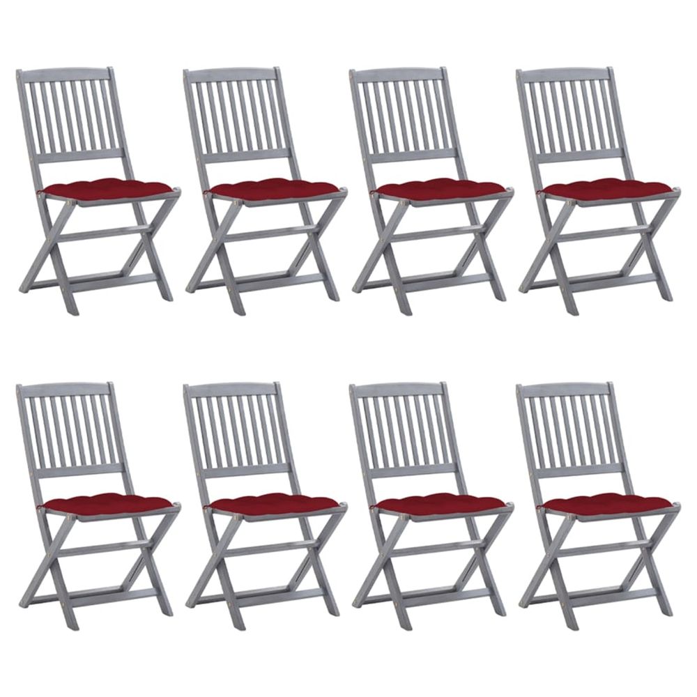 Chaises pliantes 8 pièces avec coussins en bois d'acacia massif