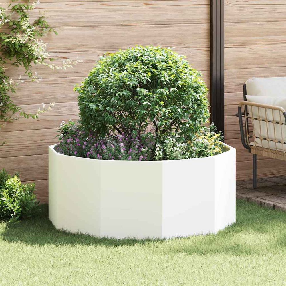 Jardinière ronde en acier pour jardin terrasse blanc 120x120x50 cm