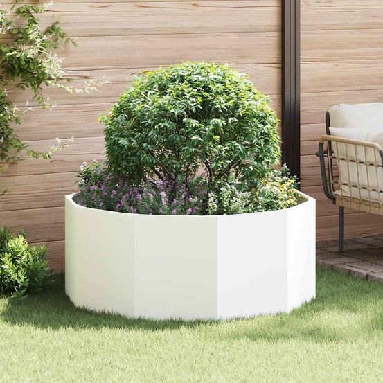 Jardinière ronde en acier pour jardin terrasse blanc 120x120x50 cm