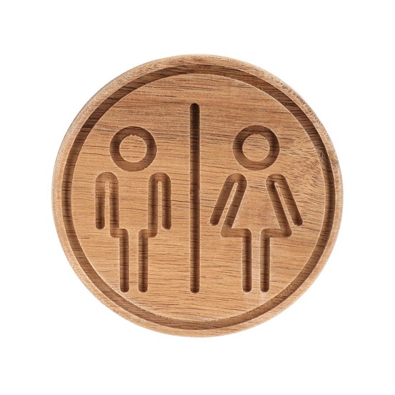 Plaque de porte wc en acacia grave modele homme/femme sur sticker - naturel