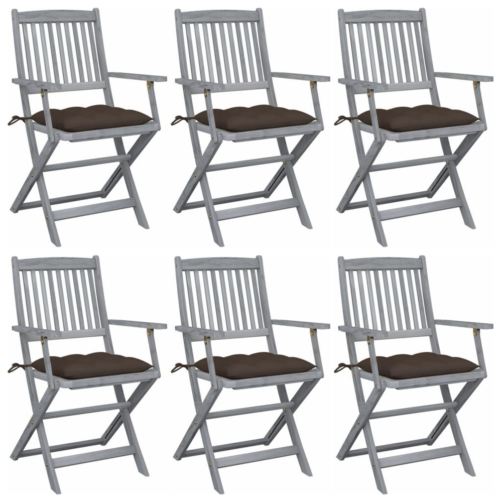 Chaises pliables d'extérieur lot de 6 et coussins bois d'acacia