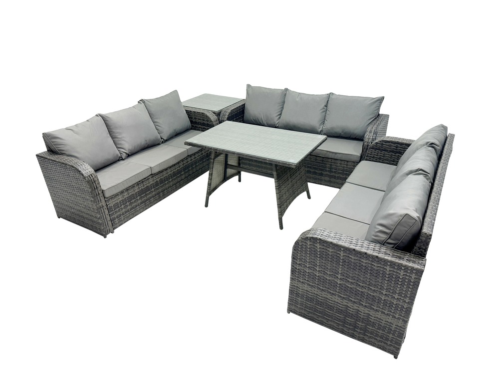 9 places salon de jardin avec table à manger rectangulaire table d'appoint patio ensemble de canapés en rotin