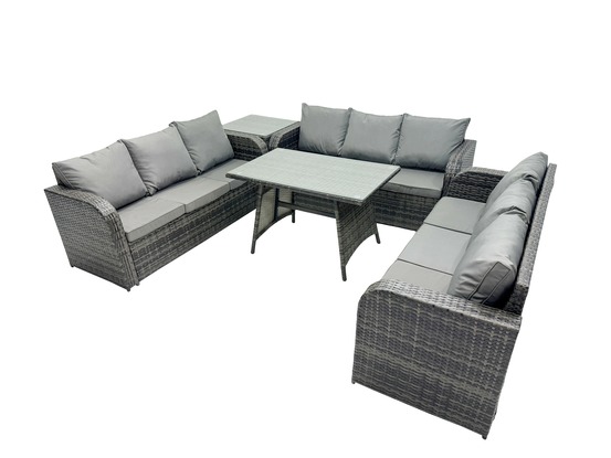 9 places salon de jardin avec table à manger rectangulaire table d'appoint patio ensemble de canapés en rotin
