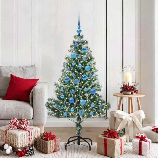 Sapin de noël enneigé 1.5m pour salon, avec lumières led et décorations