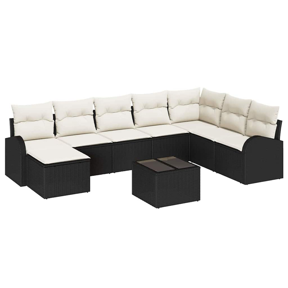 Ensemble de canapés avec coussin 9 pcs noir et blanc polyrotin