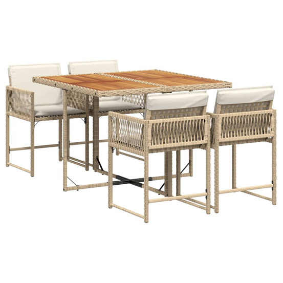 Ensemble à manger de jardin avec coussins 5pcs beige poly rotin