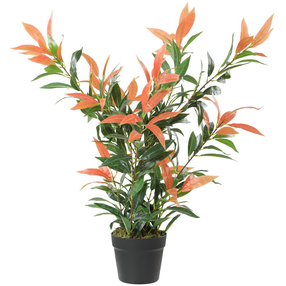 Plante artificielle photinia plastique pot intérieur bureau branches flexibles 90cm rouge vert