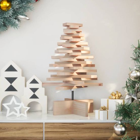 Sapin de noël en bois pin massif à branches rotatives 60 cm naturel