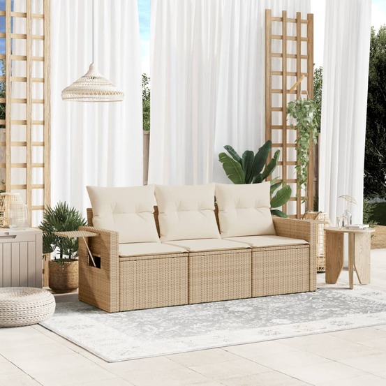 Salon de jardin avec coussins 3 pcs beige résine tressée