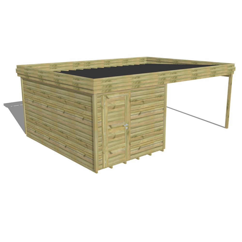 Abri de jardin bois pin traité autoclave 27mm - 6,14x4,34m / 27m2 - bac acier - plancher bois